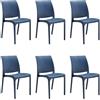 GLOUPIE Set 6 Sedie Volga In Polipropilene Blu, Impilabili, Dimensioni 54 x 46 x 81 Cm, Peso 3,5 Kg,Per Interno Ed Esterno, Made In Italy, Sedia Impilabile