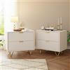 MISNODE Set 2 Comodini Bianchi con 2 Cassetti, Cassettiera con Maniglie e Guide in Metallo, Comodino in Legno per Camera da Letto, Soggiorno, Tavolino da Divano, Bianco