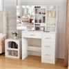 Saimeihome Toeletta trucco con Luci e Specchio, Toeletta Bianca con 4 Cassetti e Ripiani, Luci Regolabili, Make-up Vanity per camera da letto, 80 x 36 x 130 cm