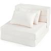SOARS Divano Letto 2 Posti Pieghevole, 3 in 1 Divanetto Trasformabile con 2 Cuscini, Schiuma ad Alta Densità e Rivestimento in Tessuto Chenille, Poltrona Letto per Soggiorno (Beige,72 x 76 x 58 cm)