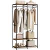 SONGMICS Armadio Portatile per Vestiti, Guardaroba Pieghevole, Organizzatore Portabiti, con Barre Appendiabiti, Ripiani, Ganci Rimovibili, 40 x 94,5 x 180 cm, Marrone Vintage RGR004B01