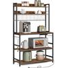 VASAGLE Scaffale Cucina con Multipresa, Scaffale per Microonde, Mobile Cucina, con Pannello a Rete Metallica, 14 Ganci, 40 x 100 x 170 cm, Marrone Vintage e Nero KKS038B01EU