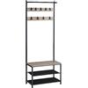 VASAGLE Appendiabiti da Ingresso con Panca Scarpiera, Attaccapanni con 9 Ganci Rimovibili e Barra Appendiabiti, 32,2 x 64 x 180 cm, Camera da Letto, Industriale, Greige e Nero HSR411B02