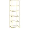 VASAGLE Scaffale in Vetro a 6 Ripiani, Liberia, Organizzatore Portaoggetti, Vetro Temperato, Facile da Montare, per Bagno Soggiorno Camera da Letto Studio, Color Dorato LGT500A01