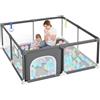 Dripex Box per Bambini Recinto Neonato - 124 x 124 cm Rete Traspirante Tessuto Oxford 210D, 2 Anelli di Gioco, Grigio Scuro
