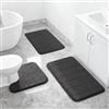 LUPATDY Set di 3 tappetini da bagno, antiscivolo, lavabili, in microfibra e tappetino WC a forma di U, per doccia, WC e vasca da bagno, colore nero