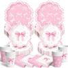 Cleboen 80 Pezzi Fiocco Rosa Piatti e Bicchieri per Feste di Compleanno Set Stoviglie Piatti Carta Usa Rosa Posate Tovaglioli Happy Birthday Buon Compleanno per Kit Compleanno Bambina Donna 20 Persone