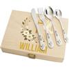 Amikado Set Posate Bambino Personalizzate Battesimo con Scatola Regalo Opzionale - 4 Pezzi in Acciaio Inox con Nome Inciso - Motivo Colomba - Regalo Nascita Battesimo