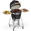 Klarstein Kingsize Kamado griglia per BBQ in ceramica (21", termometro sul coperchio, cupola in vetroceramica, temperatura fino a 4°C, ripiani pieghevoli in bambù, affumicazione) - nero