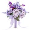 Floinla Bouquet da sposa viola lavanda per sposa damigella d'onore rose artificiali fiori lilla bouquet da sposa per matrimonio rustico francese vintage formale chiesa decorazione domestica