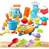 Kawiithn Giochi Spiaggia Bambini 30 Pezzi Giocattoli di Sabbia con Ruota idraulica, Camion, Secchiello e Formine Sabbia, Set Mare Bambini in Plasti ABS, Idee Regalo Estivo per Giardino e Giochi Esterni