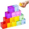 Mirthben Set 14 Cubi Acrilico Colorati - Blocchi da Costruzione Trasparenti per Giochi di Luce - Grande Set Sensoriale per Contare, Ordinare e Impilare - Regalo Educativo
