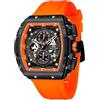 MF MINI FOCUS Tonneau - Orologio da polso da uomo, alla moda, cronografo, impermeabile, luminoso, calendario, cinturino in silicone, orologio al quarzo da uomo, Arancione_Nero, Cronografo, movimento