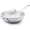 GreenPan Premier 5PLY Wok Inox Non Rivestito con Manico Ausiliario e Coperchio Vetro 30 cm/4,74 L, 5-Strati, Induzione, Adatto al Forno 250 °C, Lavabile in Lavastoviglie, Argento