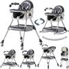 Nine point nine Pelle PU Seggiolone Pappa con Funzione Dondolo, Regolabile e Facile da Chiudere Sediolone, Seggiolone con Ruote, Seggiolino Pappa da Tavolo con Doppio Vassoio (560 Grey)