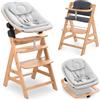 hauck Seggiolone Alpha+ Newborn Set Eco Bouncer - Seggiolone Pappa Bimbi in Legno dalla Nascita con Sdraietta Neonato 2in1 Regolabile e Cuscino - Naturale