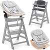 hauck Seggiolone Alpha+ Newborn Set Eco Bouncer - Seggiolone Pappa Bimbi in Legno dalla Nascita con Sdraietta Neonato 2in1 Regolabile e Cuscino - Grigio