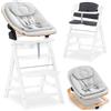hauck Seggiolone Alpha+ Newborn Set Eco Bouncer - Seggiolone Pappa Bimbi in Legno dalla Nascita con Sdraietta Neonato 2in1 Regolabile e Cuscino - Bianco