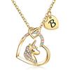 TINGN Collana Regali Unicorno Cuore per Ragazze Donna, Collana Cuore Placcato Oro 14k Collana Unicorno Collana con Iniziale B Natale Compleanno Unicorno Regali per Figlia Ragazze Gioielli