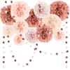 KALBIGRO Fiori di Carta per Decorazioni, 15 Pezzi Pom Pom Carta Velina e Ghirlande (Champagne e Rosa Antico), Pon Pon per Allestimento Compleanno, Addio al Nubilato, Battesimo Bimba, Matrimonio