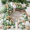 SUWEN Palloncini Verdi Salvia Ghirlanda Kit Arco 153Pezzi Diverse Misure di 18 10 5 Pollici Palloni Latex Verde Salvia Oliva Oro Bianco Decorazioni per Compleanno Baby Shower Matrimonio Festa