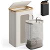 Klyvvo Cesto Portabiancheria con Coperchio 100L - Cesto Biancheria Sporca in Bambù e Tessuto Oxford 600D Impermeabile, con Sacchetto Interno Rimuovibile, Ideale per Camera e Bagno, Beige