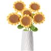 HAIOPS 6 girasoli all'uncinetto con foglie, gambo lungo fatto a mano, rami di girasole lavorati a maglia