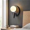 Alpinaluz Applique da parete circolare con sfera 3D a forma di luna in PLA e faretto da lettura a LED 3 W, orientabile, luce bianca calda, interruttore a 3 posizioni, attacco G9, metallo nero