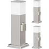 ledscom.de 3 lampioni da marciapiede POLLY per esterni, 35 cm, cromati, con presa di corrente, lampadina G9 inclusa, 596 lm, bianchi
