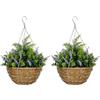 Outsunny Set 2 Piante Finte di Lavanda con Vaso e Gancio, Piante Artificiali in PE e Vimini, Ø25x34 cm, Verde e Viola
