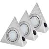MENAYODA Set di 3 lampade a LED da incasso, a forma di triangolo, con interruttore, in acciaio inox, per ingresso, armadio, armadietto, libreria