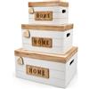VIRSUS Set 3 Scatole con Coperchio in Legno Impilabili 8833, Colore Bianco, 30x25x19cm, 25x20x16cm, 20x15x13cm, Cassette Portaoggetti Decorativi con Maniglie, organizer per Camera, Cucina, Bagno