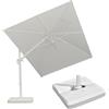 PURPLE LEAF Ombrellone da Esterno 2,5 x 3,5 m con Base, Ombrellone da Giardino in Alluminio Tela 240 g/m² Protezione UPF 50+ con Inclinabile Bidirezionale e Rotazione a 360°, Bianco