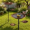 Bibykivn Bagnetto per Uccelli in Metallo da Giardino - 2 in 1 Vasca per Uccelli e Mangiatoia, Bird Bath Vintage con Picchetto, Abbeveratoio per Uccelli da Terra e Decorazione Giardino per Esterno (Rame)