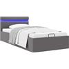 vidaXL Letto con contenitore idraulico LED in Pelle finta grigia 90x200 cm