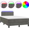 vidaXL Letto a molle con materasso e LED grigio scuro 120x200 cm in velluto