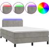 vidaXL Letto boxspring con materasso e LED grigio chiaro 120x200 cm velluto