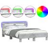 vidaXL Struttura letto con testiera illuminazione LED grigio cemento 135x190 cm