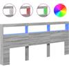 vidaXL Testata LED con ripiano Grigio Sonoma 220x17x102 cm