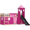 vidaXL Letto a castello con scivolo e tende Rosa 80x200 cm