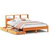 vidaXL Letto in legno massiccio con ripiano senza materasso Wax brown 140x200 cm