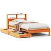 vidaXL Letto in legno massiccio con ripiano senza materasso Wax brown 90x200 cm