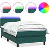 vidaXL Letto a molle con materasso e LED verde scuro 80x220 cm in velluto