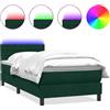 vidaXL Letto a molle con materasso e LED verde scuro 80x220 cm in velluto