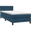 vidaXL Letto a molle con materasso blu scuro 80x210 cm in velluto