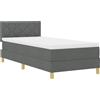 vidaXL Letto boxspring a LED vidaXL con testiera, grigio scuro, 90 x 190 cm, tessuto