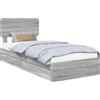 vidaXL Letto contenitore Grey Sonoma 75 x 190 cm Materiale a base di legno