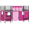 vidaXL Telaio letto a soppalco per bambini con tende nero e rosa