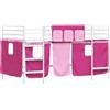 vidaXL Struttura letto a soppalco per bambini con tende bianco e rosa