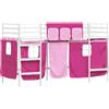 vidaXL Struttura letto a soppalco per bambini con tende bianco e rosa 90 x 190 cm